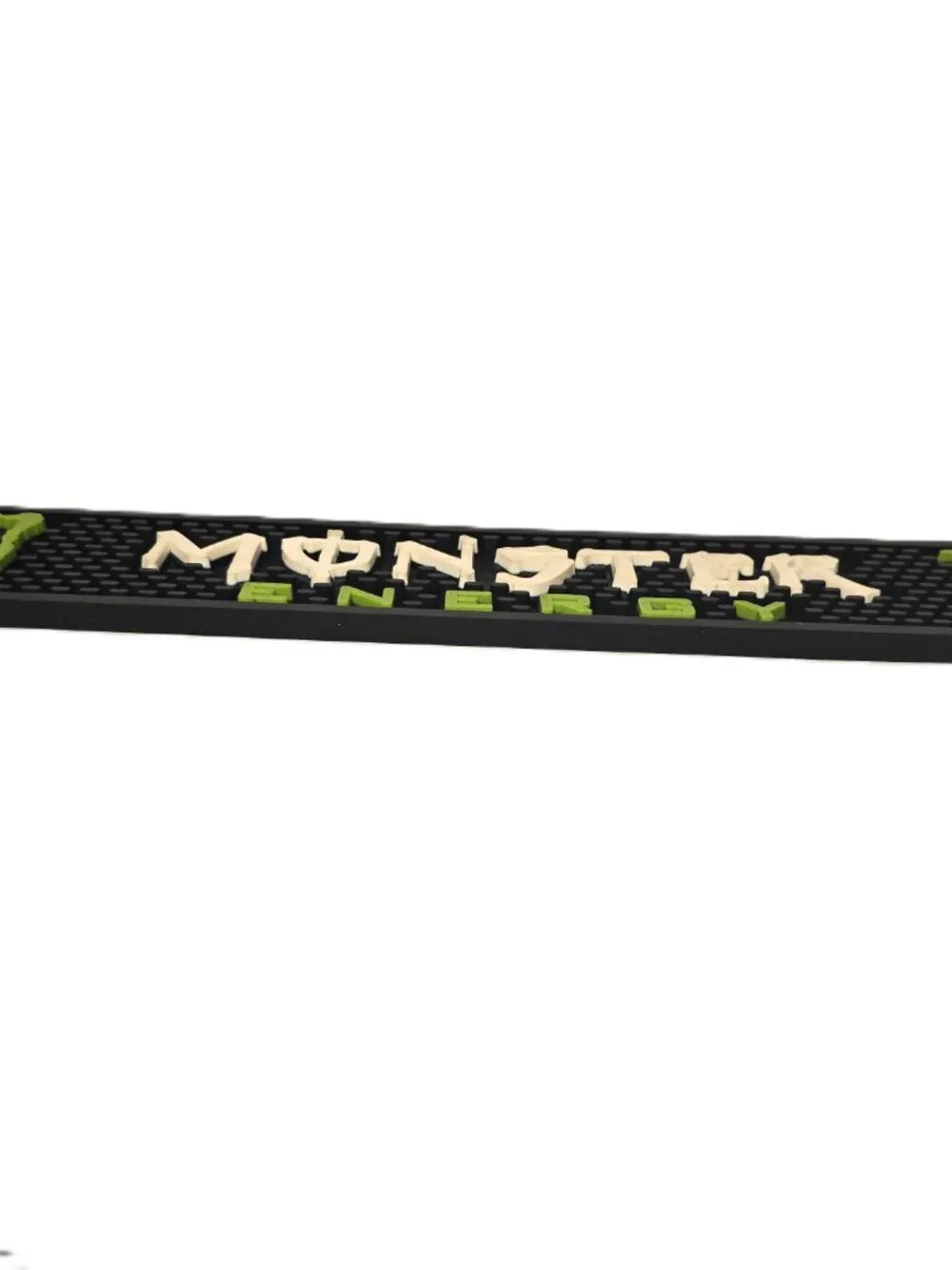Monster Energy Drink Rubber Bar Mat 20.5 x3.25 Spill Man Cave Black Green Logo